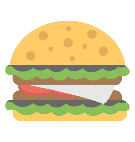 Platte Pictogram Van Een Heerlijke Hamburger — Stockvector