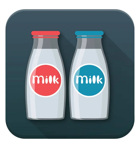 Δύο Γυάλινα Μπουκάλια Γάλα Επίπεδη Εικόνα Διάνυσμα — Διανυσματικό Αρχείο