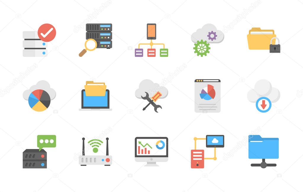A Pack Of Database and Storage Flat Vector Icons 