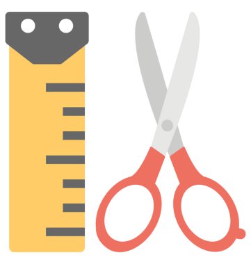 Teyp ölçme ile birlikte bir makas bir düz vektör simgesi. 