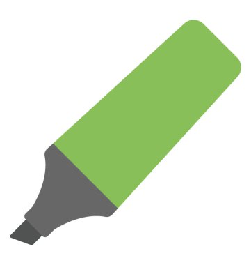 Bir yeşil renk fosforlu kalem veya kalın marker, düz vektör simgesi 