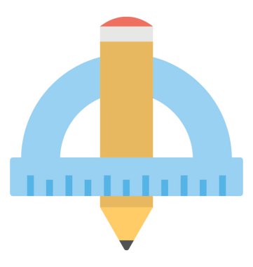 Bir mavi renk kalem ve derecesi ölçeği, ileti örneği düz vektör simgesi tasarım