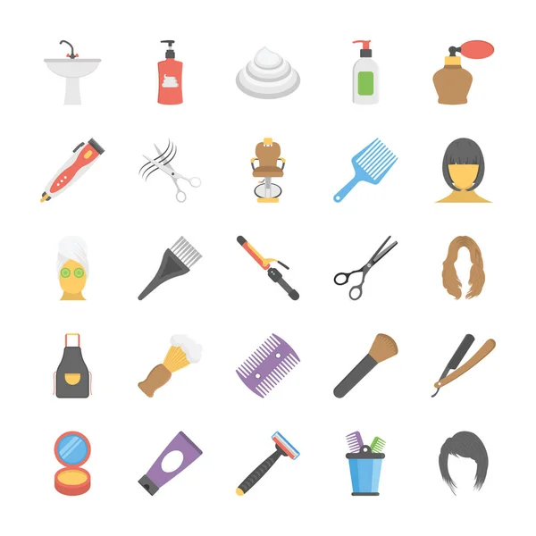 Platte Icons Set Van Salon Haaraccessoires — Stockvector