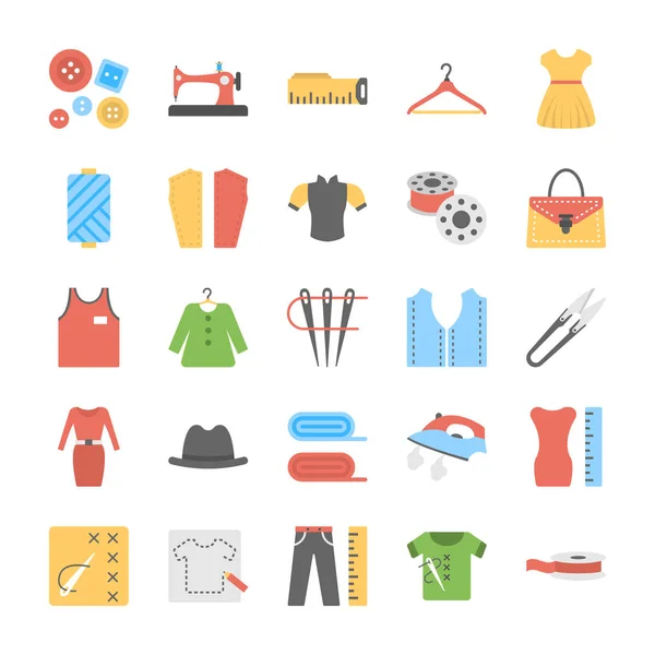 Düz Vektör Dikiş Icons Set — Stok Vektör