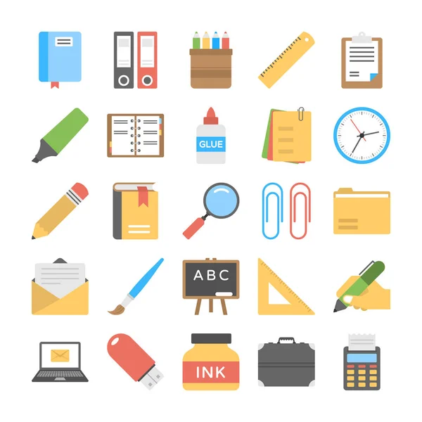 Office Stationery Flat Vector Icons Pack — Stock Vector