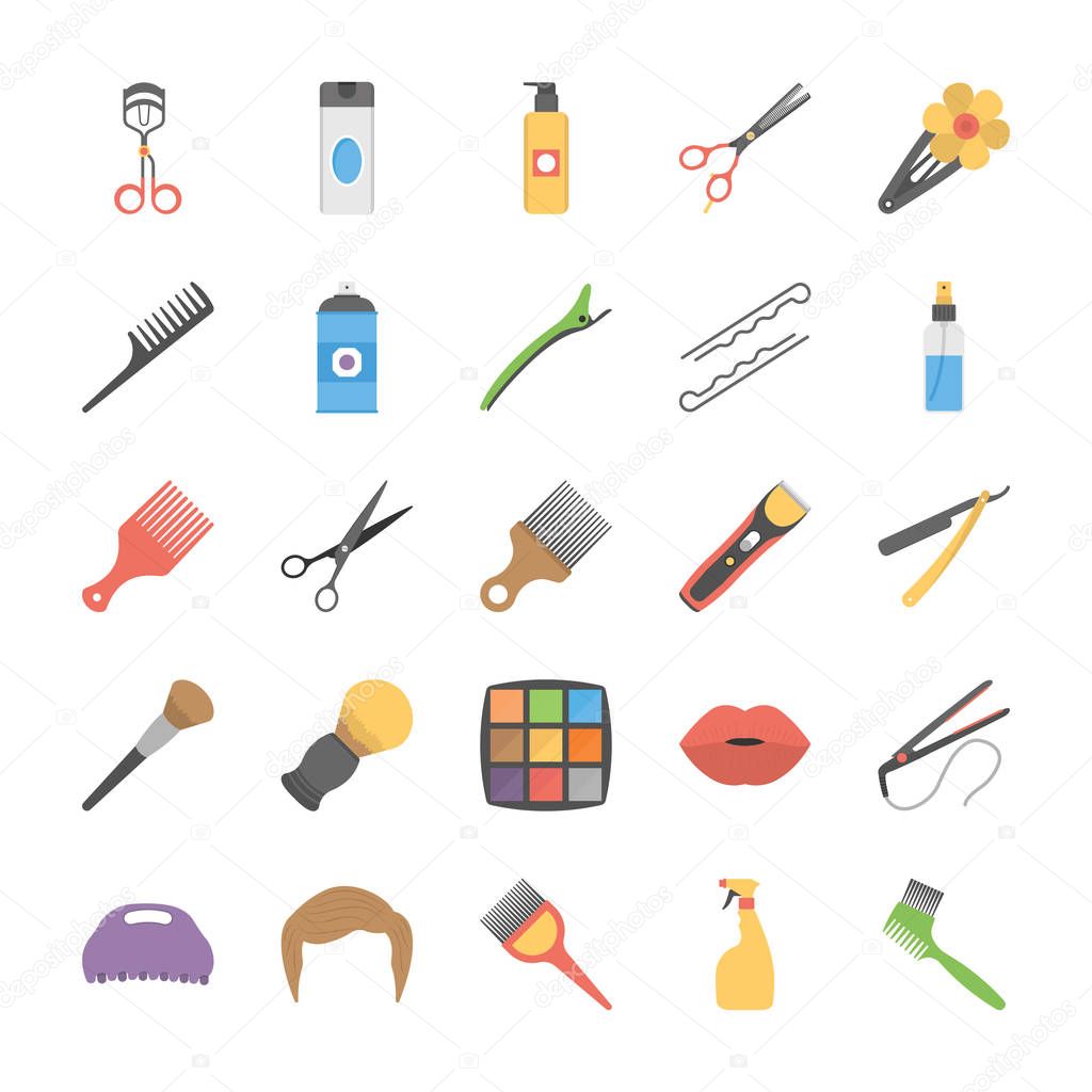Pack of Salon Accessories Flat Icons