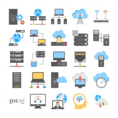 Web hosting ve bulut bilgisayar işlem düz vektörel çizimler