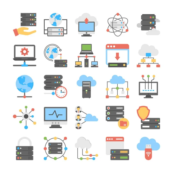 Web Hosting düz vektör simgeler kümesi