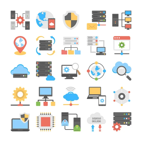 Pack Web Hosting Process Flat Icons — Stock Vector