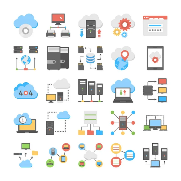 Alojamiento Web Almacenamiento Nube Iconos Vectores Planos — Vector de stock