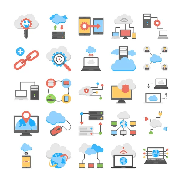 Alojamiento Web Computación Nube Iconos Vectores Planos — Vector de stock