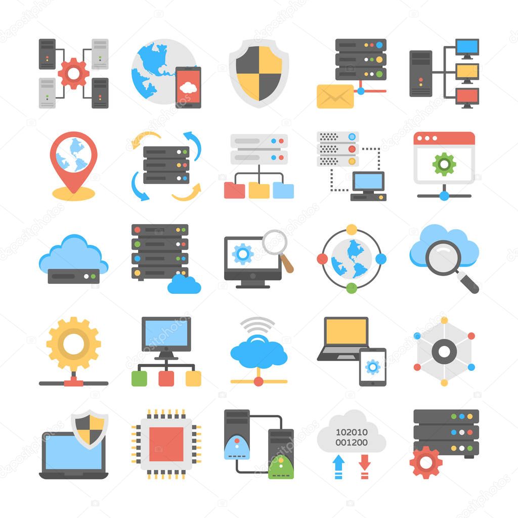 Pack Of Web Hosting Process Flat Icons
