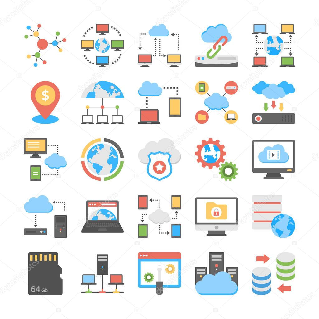 Data Storage and Web Hosting Flat Vector Icons