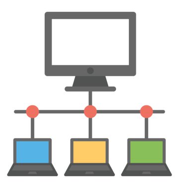 Çeşitli ile bağlanan bir bilgisayar düz vektör simge makineleri