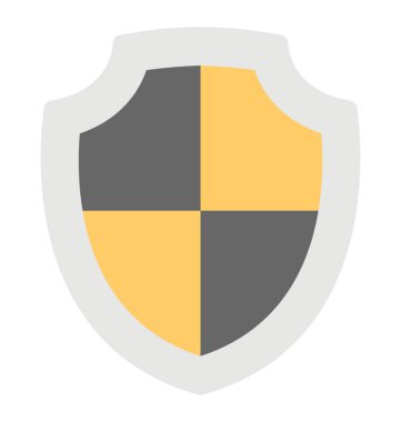 Güvenlik kalkan zırh şablonu ile sarı ve siyah bölme, düz simgesi