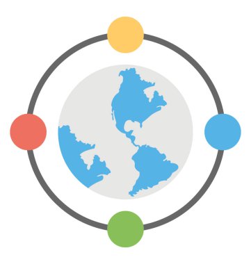 Birden çok bağlantı, düz tasarım simgesi ile bir dünya