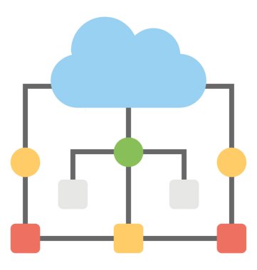 Çok paylaşılan bağlantı iş istasyonları, düz simgesi ile bir bulutla