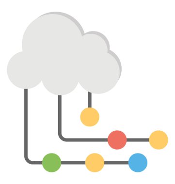 Dağıtılmış bulut veri kavramı düz tasarım simgesi
