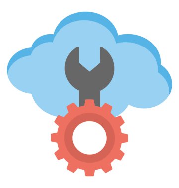 İngiliz anahtarı ve dişli, onarım, düz simgesi bulut kavramı ile bir bulut