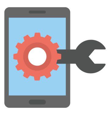 Dişli ve anahtarı anahtar, düz simgesi ile mobil ekran