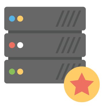 Bilgisayar sunucu yıldız, sevdim sembolü düz tasarım simgesi