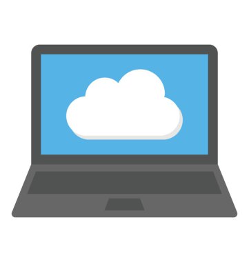 Bir düz tasarım simgesi dizüstü bilgisayar ve bir bulut temsil eden bulut bilgisayar