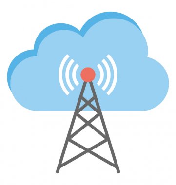 Bulut kule bulut wifi kule kavramı ile wifi sinyalleri, düz bir simgesi