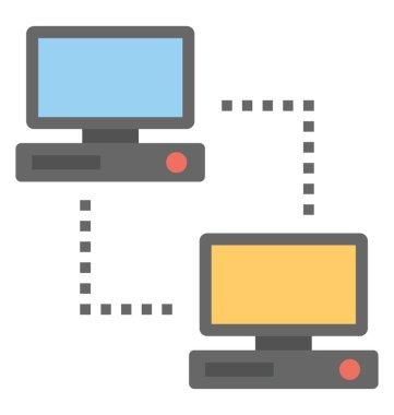 Düz tasarım simgesi iki bilgisayar birlikte bağlantılı, düz simgesi