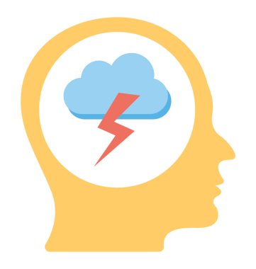 Bir insan kafası bulut ve yıldırım, beyin fırtınası kavramı ile