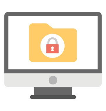 Kilitli klasörü, düz simgesi ile bir bilgisayar ekranı