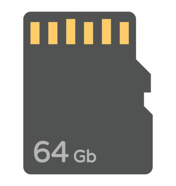 Bir altmış dört gb bellek kartı veya bellek küçük parça düz simgesi