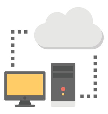 İstemci sunucu bağlantısı ve veri depolama düz tasarım simgesi