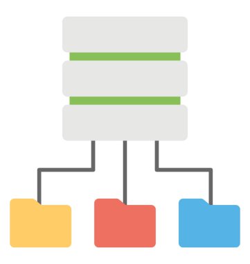 Bilgisayar klasörleri düz simgesi ile bağlı veritabanı