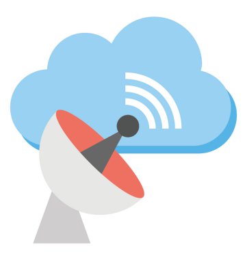 Uydu bulut bağlantı ya da bulut iletişim düz tasarım simgesi