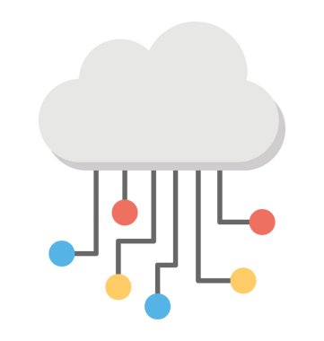 Çeşitli bağlantı düğümleri bir bulutla düz tasarım simgesi