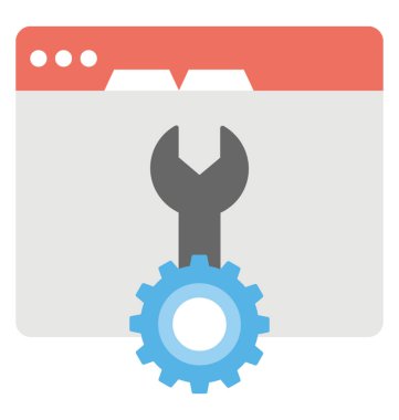 İngiliz anahtarı ve dişli, Web sitesi bakım kavramı ile web düz tasarım simgesi