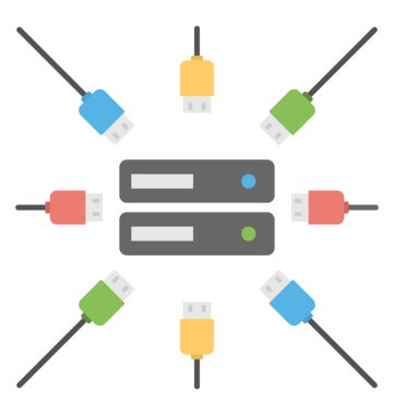 Kablolar ve sunucu bağlantıları düz simgesi olan ağ anahtarları