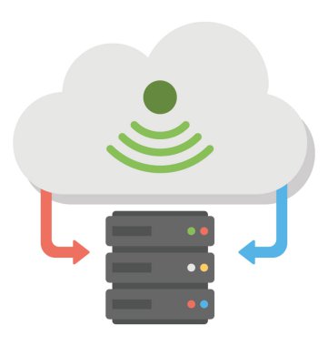 WiFi işareti ve sunucu ile bulut, vektör simge düz