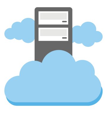 Sanal bulut sunucu veya bulut bilgi işlem platformu düz vektör simgesi