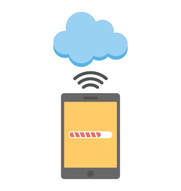 Mobil veri bağlantısı veya mobil bilgisayar bulut düz vektör simgesi