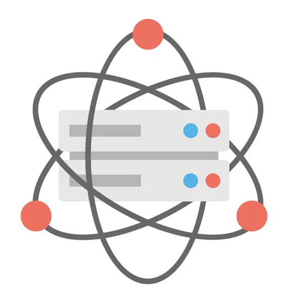 Atome Autour Serveur Concept Science Des Données Icône Design Plat — Image vectorielle