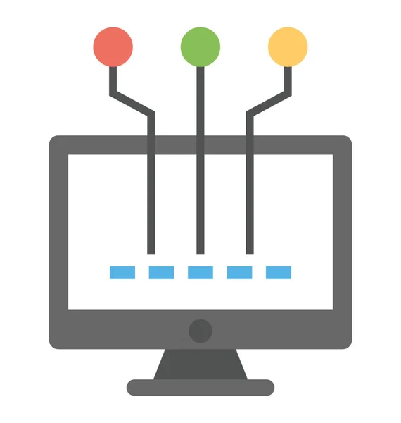 Monitor Ordenador Con Nodos Comunicación Sistema Seo Concepto Icono Plano — Vector de stock