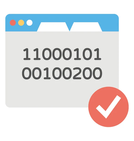 Browser Window Binary Codes Tick Mark Flat Icon — Stock Vector