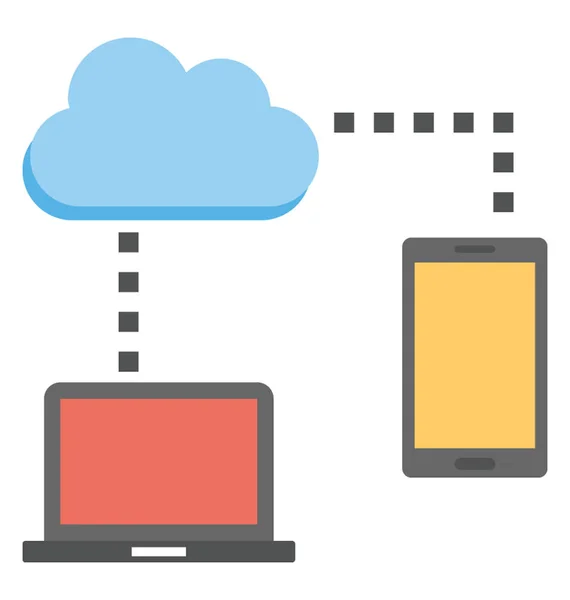 Móvil Compartir Datos Través Nube Con Ordenador Portátil Nube Compartir — Vector de stock