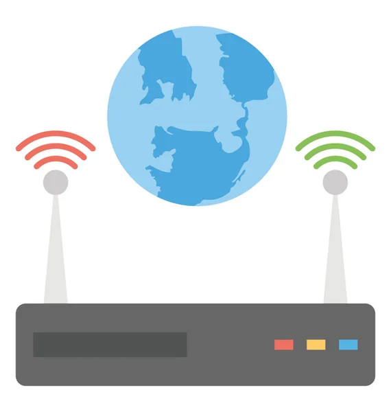 Wifi Ağı Ile Dünya Sinyal Rota Düz Simgesi — Stok Vektör