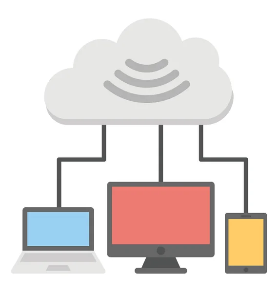 Cloudové Výpočetní Zařízení Nebo Hostitelských Služeb Technologie Ploché Ikony Internetu — Stockový vektor