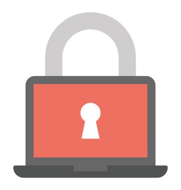 Asma kilit işareti, kilitli sistem düz simgesini kavramı ile bir dizüstü bilgisayar ekran