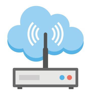 Internet aygıtı sinyalleri ve bulut düz vektör simgesi