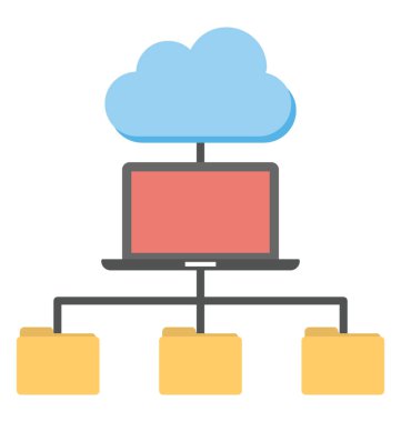 Yönetilen bulut istasyonu paylaşımı düz vektör simgesi 