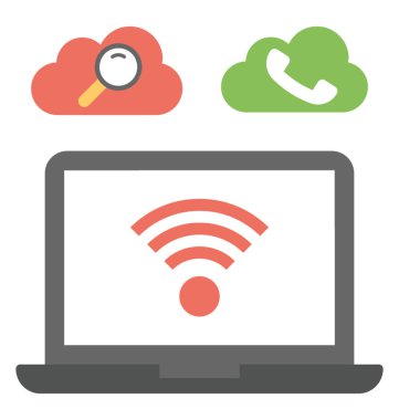 Laptop ile wifi sinyalleri ve bulut Hizmetleri düz simgesi